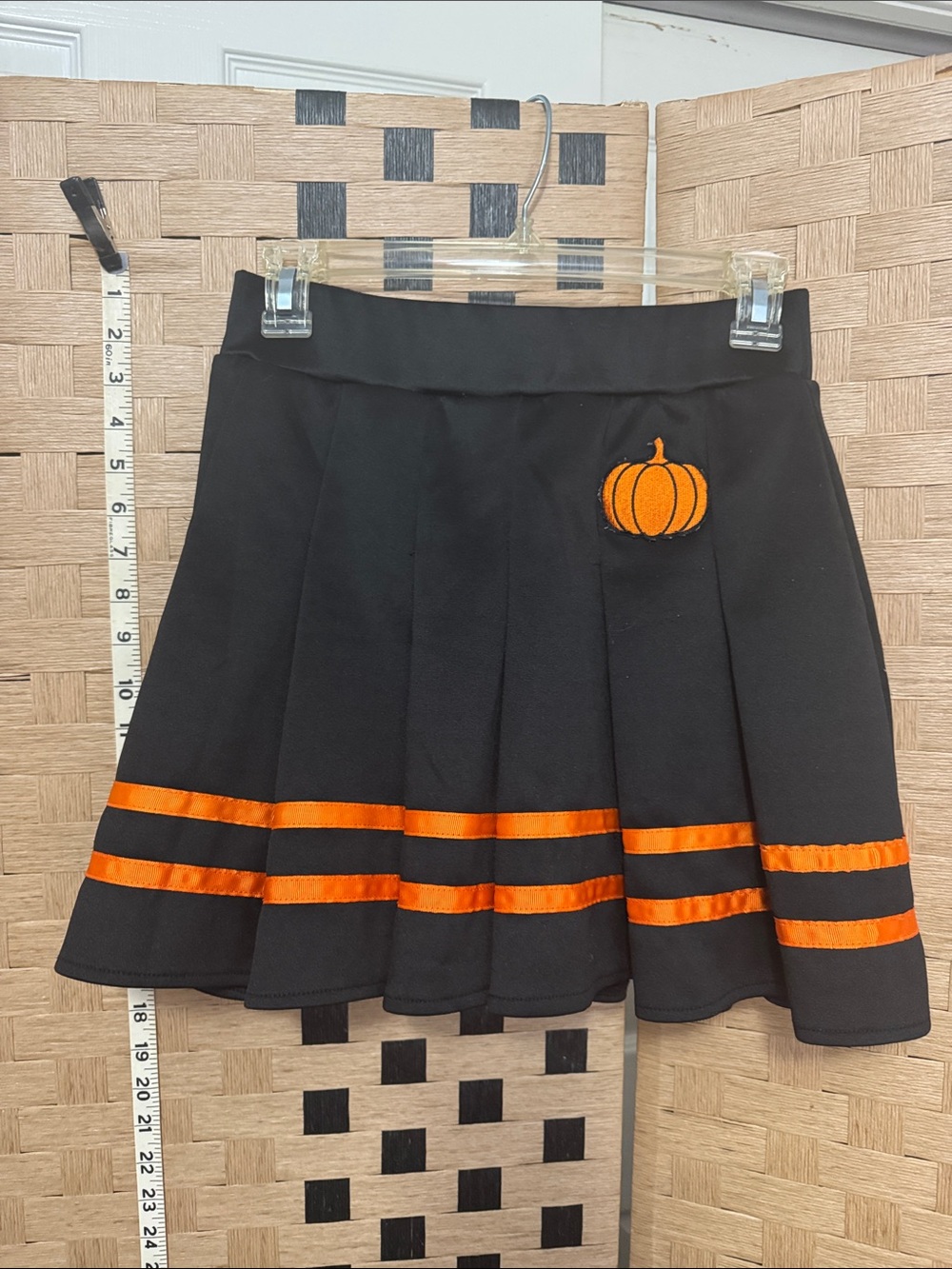 Halloween, Spirit Black Pleated Skirt with Orange Pumpkin Patch Size Medium